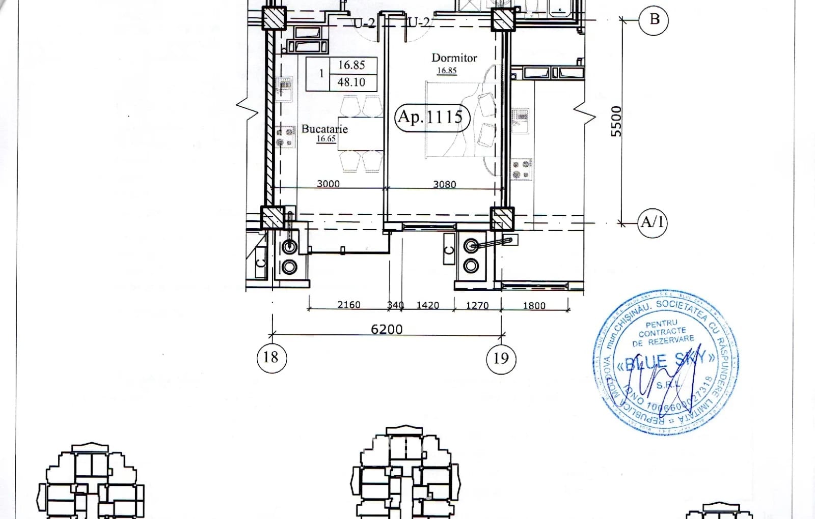 Продажа 1-комнатной квартиры площадью 48,1 м² в новом доме — Кишинёв, Ботаника 4