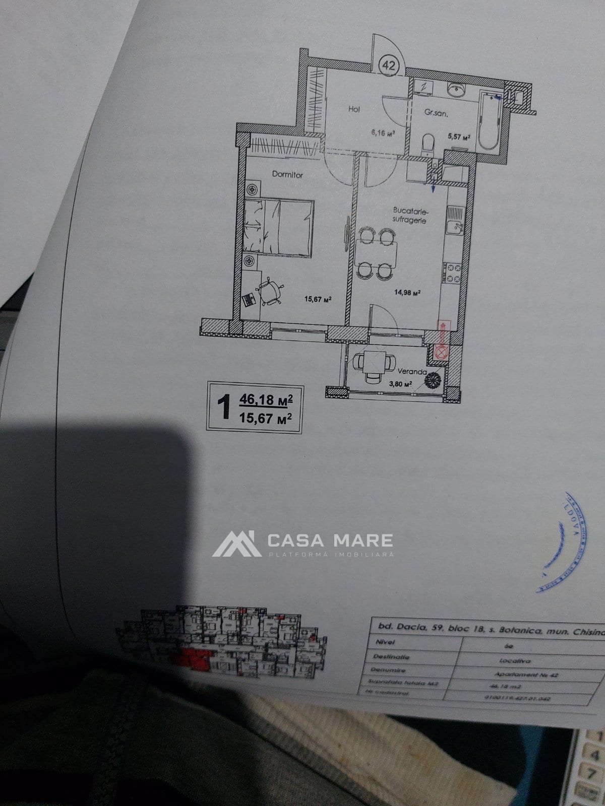 1-комнатная квартира, 46 м², Кишинёв 3