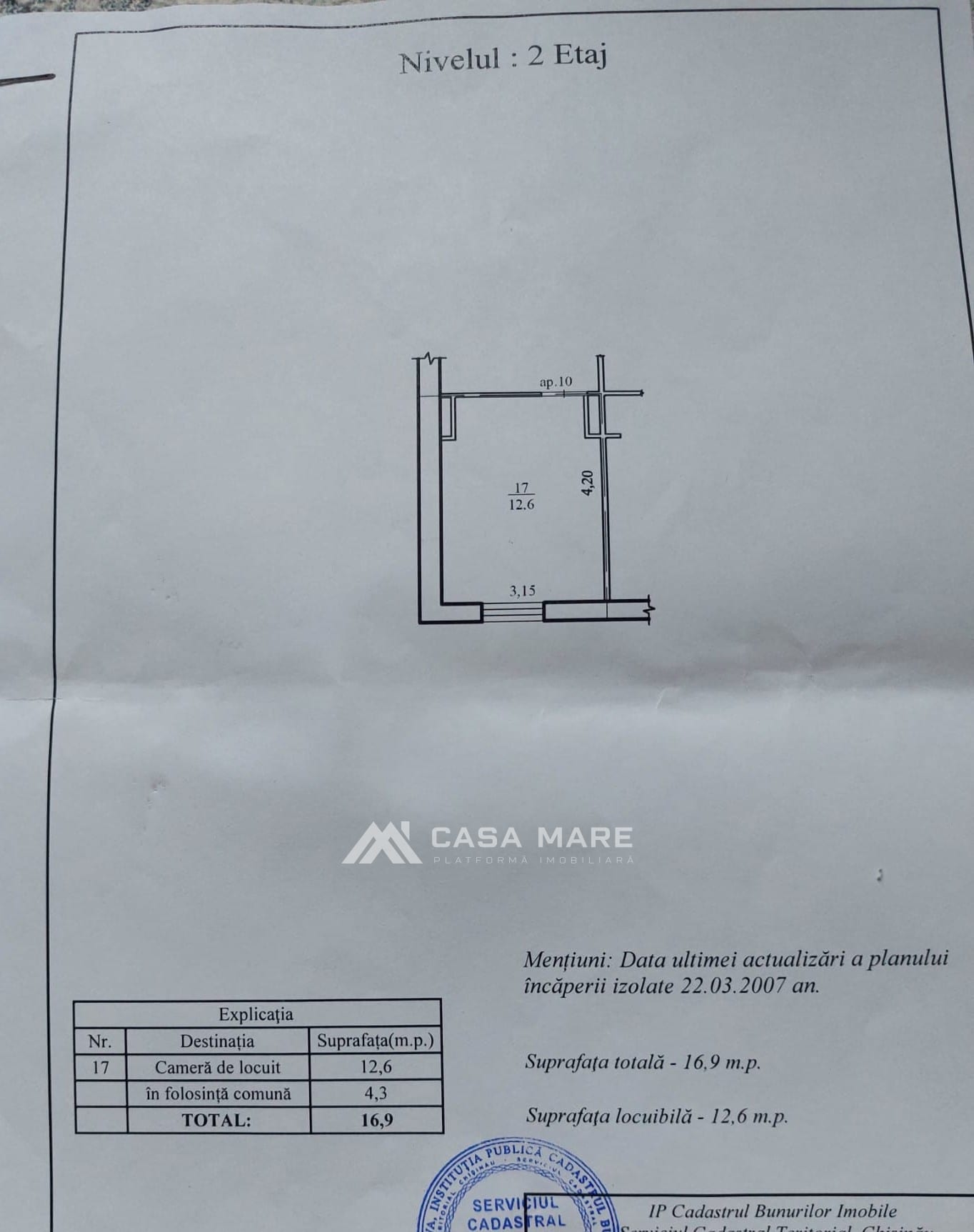 Apartament cu 1 cameră, 17 m², Chișinău 2