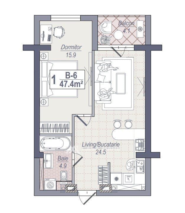 Apartament cu 1 cameră, 48 m², Chișinău 6
