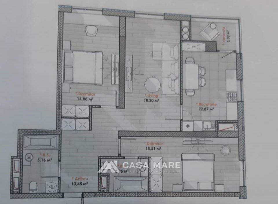 3-комнатная квартира, 85 м², Рышкановка, Кишинёв 2