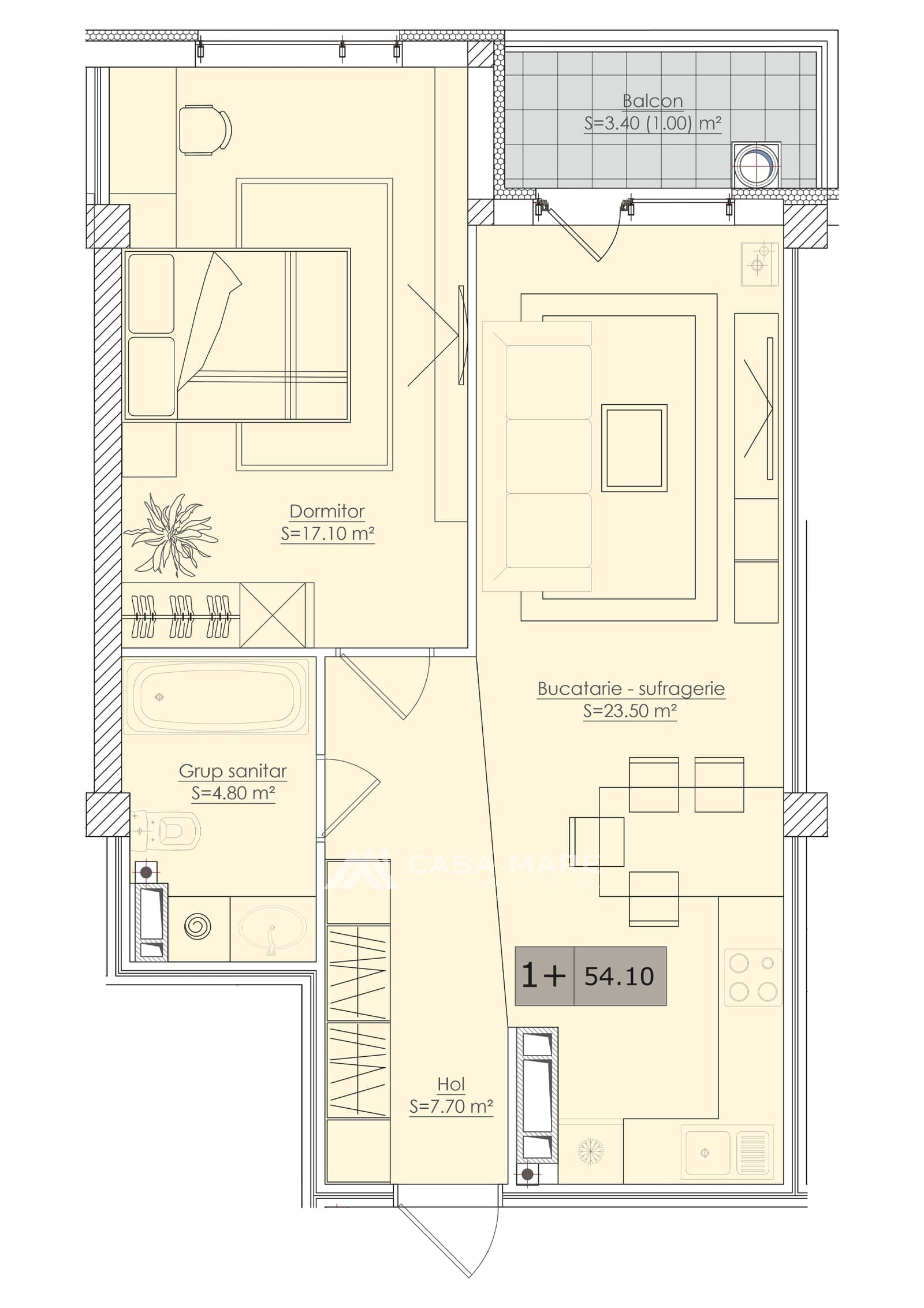Apartament cu 1 cameră, 54 m², Dumbrava 2