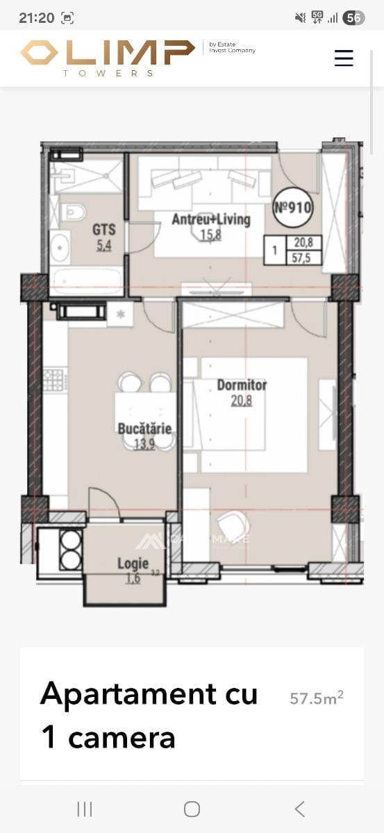 Apartament cu 1 cameră, 58 m², Buiucani, Chișinău 2