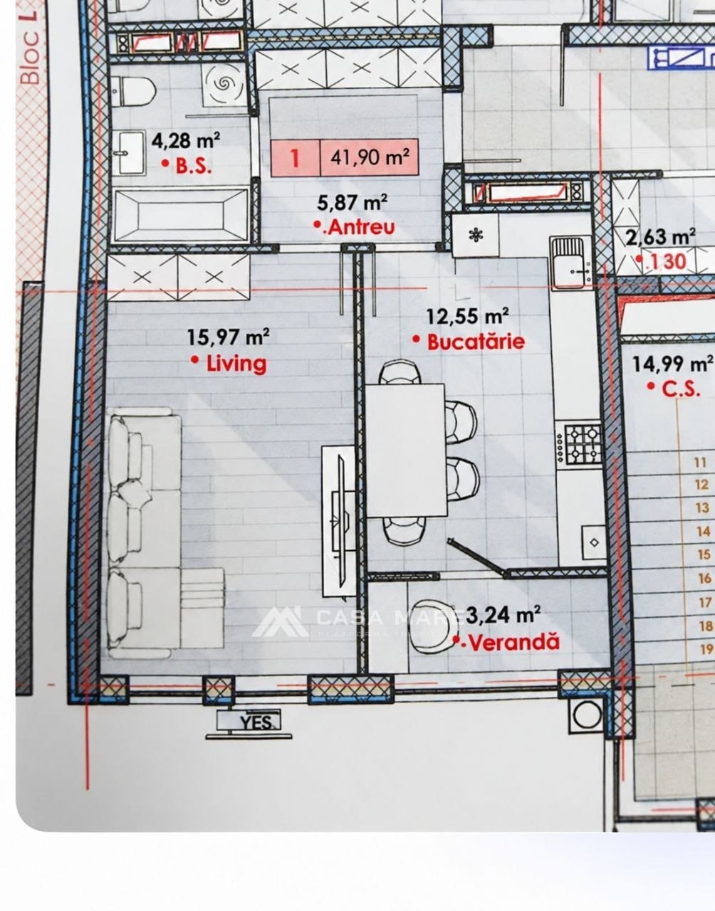 Apartament cu 1 cameră, 42 m², Chișinău 5