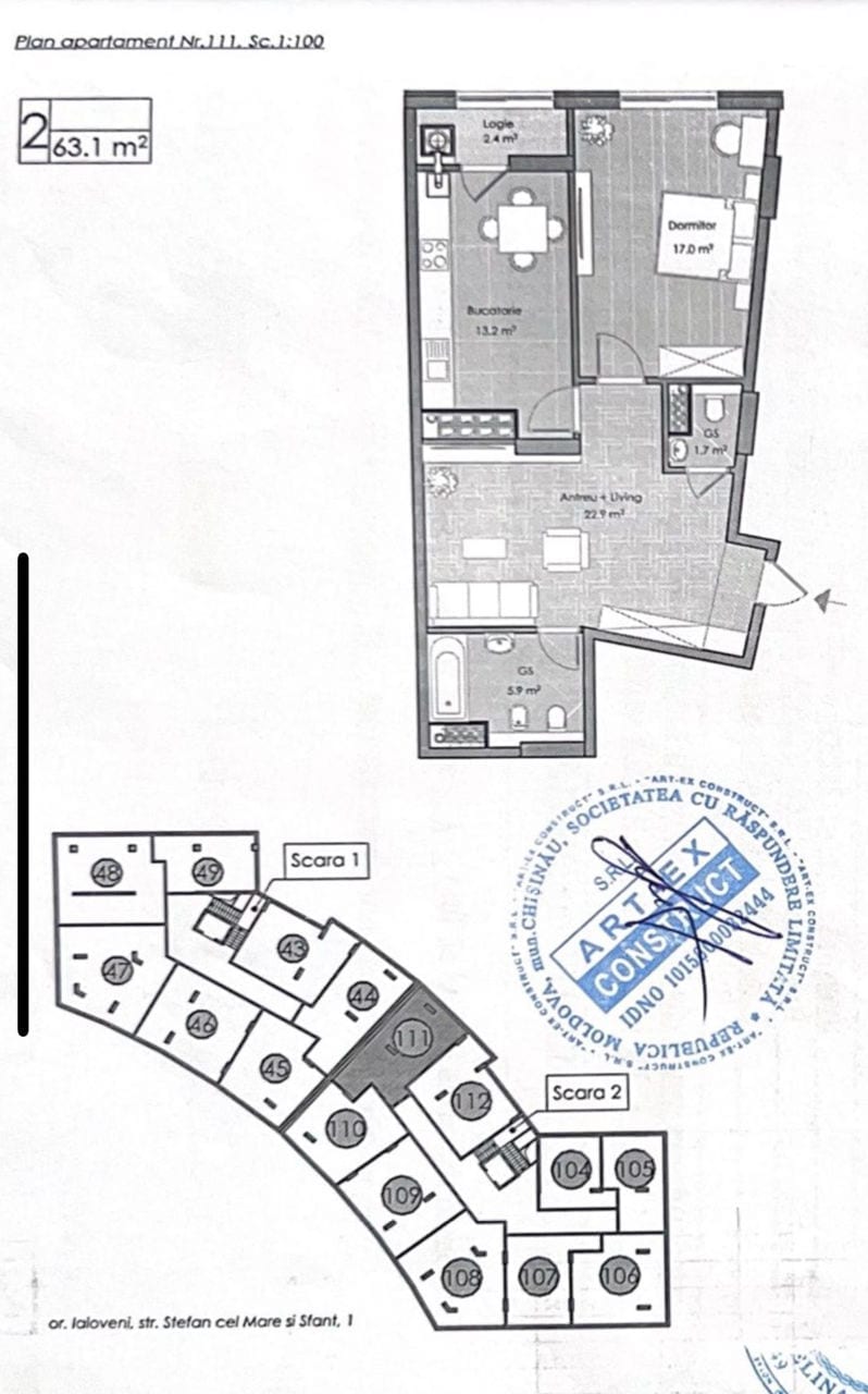 Apartament cu 2 camere, 63 m², Centru, Ialoveni 2