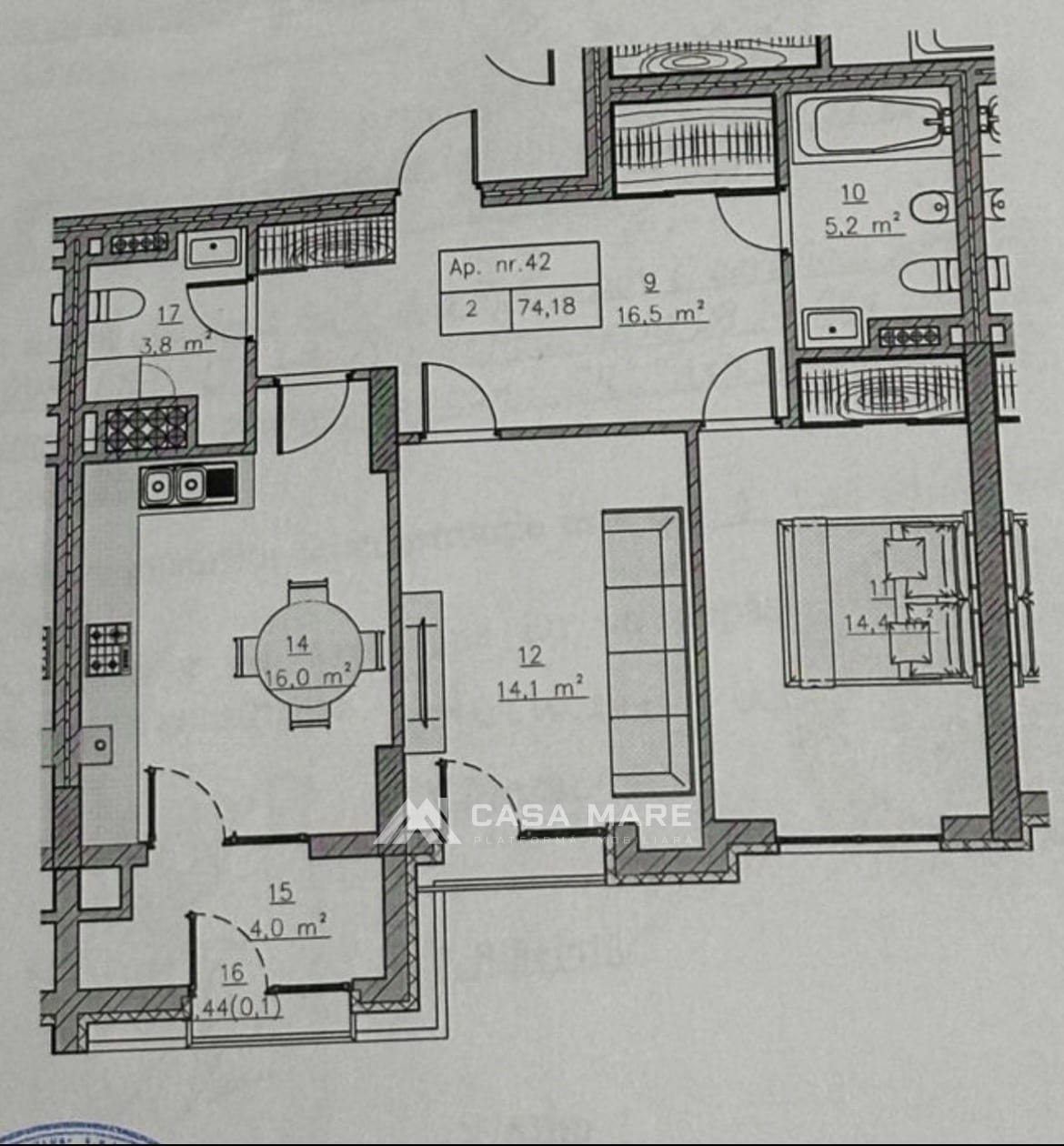 2-комнатная квартира, 75 м², Кодру 4