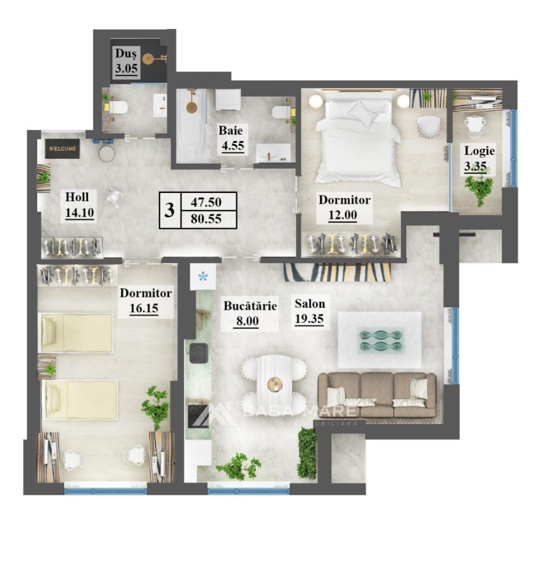 Apartament cu 3 camere, 80 m², Chișinău 4