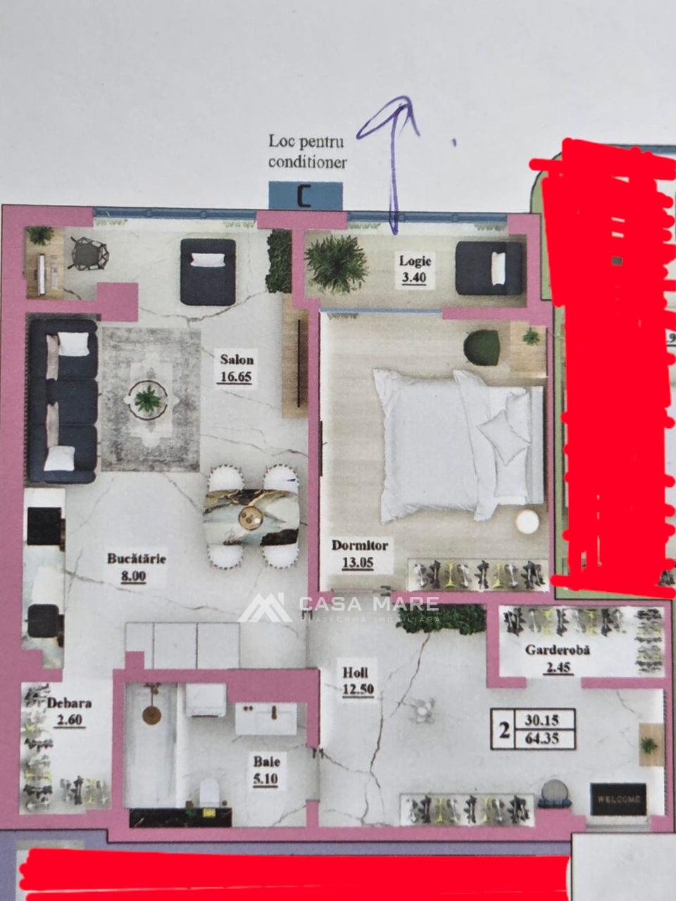 2-комнатная квартира, 64 м², Чеканы, Кишинёв 2