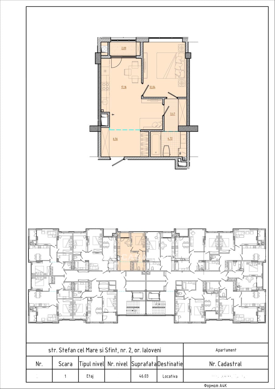 Apartament cu 1 cameră, 46 m², Ialoveni 2