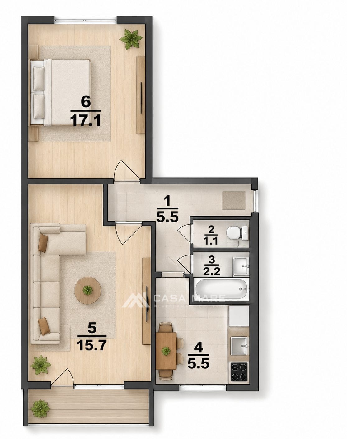 Apartament cu 2 camere, 50 m², Soroca 1