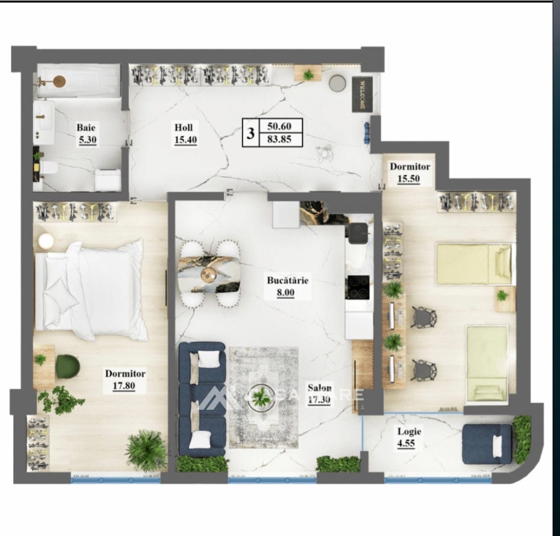 Apartament cu 2 camere, 83 m², Ciocana, Chișinău 2
