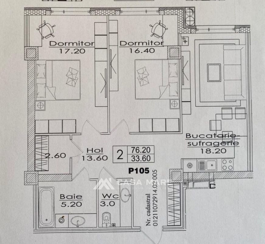 Apartament cu 3 camere, 76 m², Durlești 2