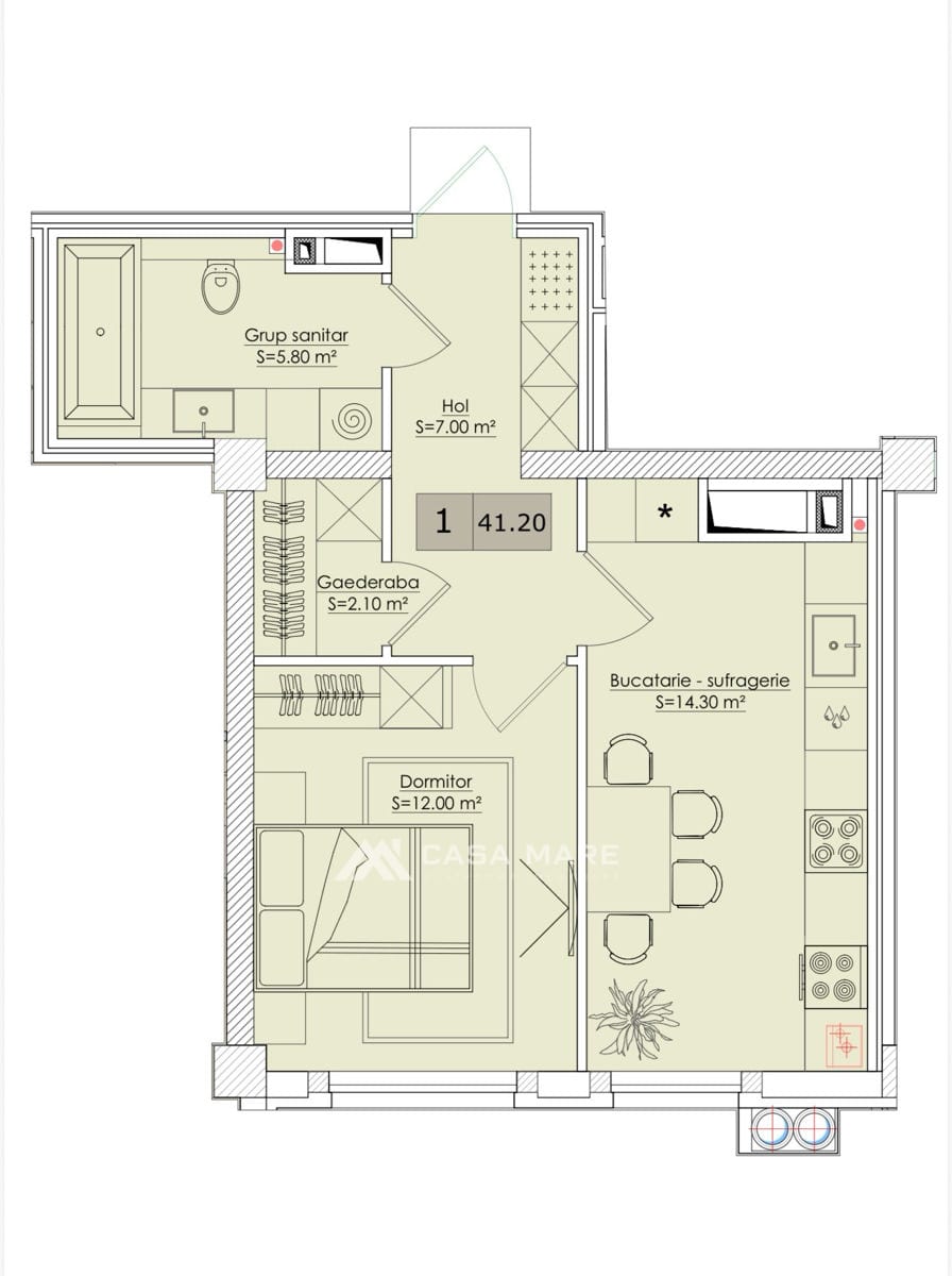 1-комнатная квартира, 41 м², Телецентр, Кишинёв 2