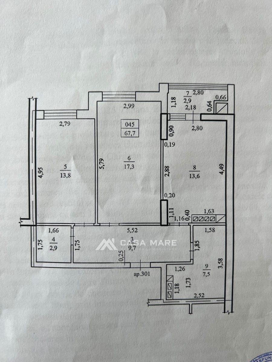 2-комнатная квартира, 68 м², Центр, Кишинёв 3