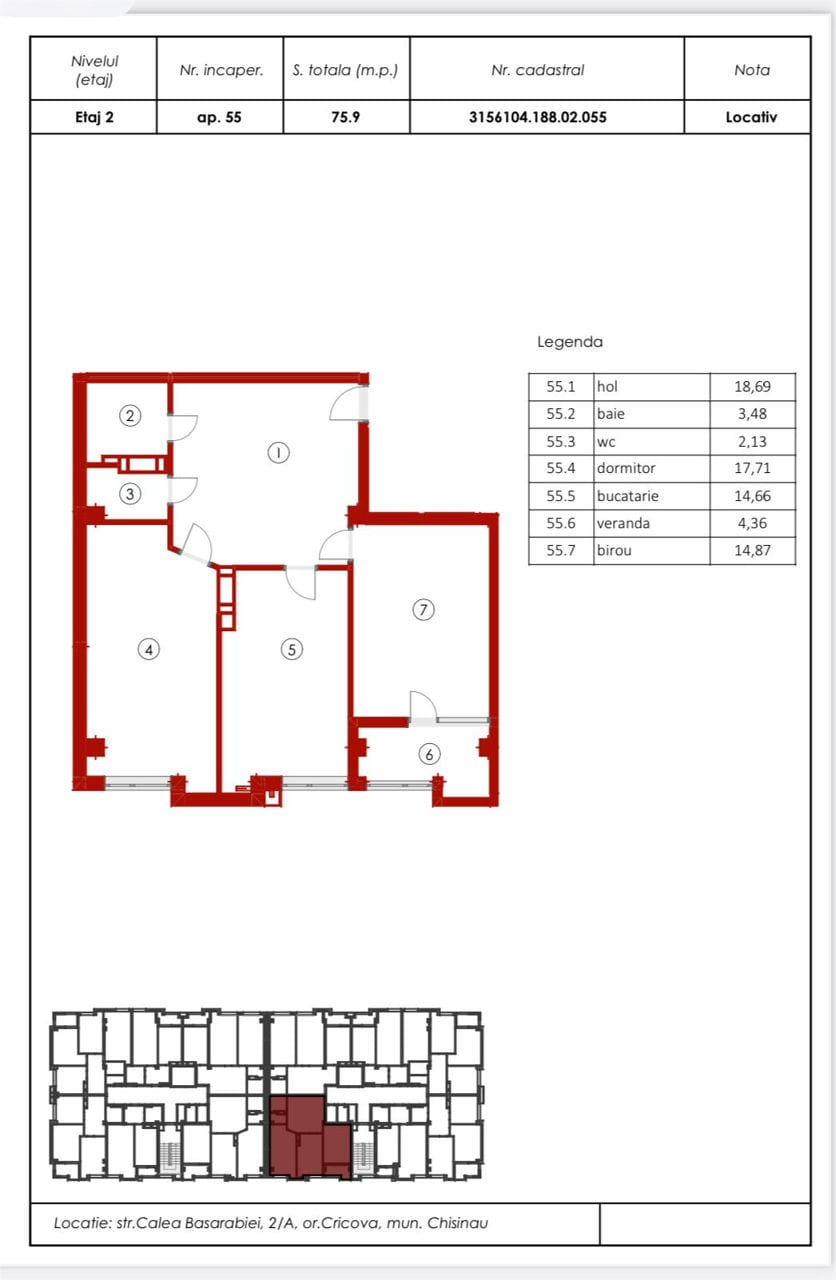 Apartament cu 2 camere, 76 m², Cricova 2