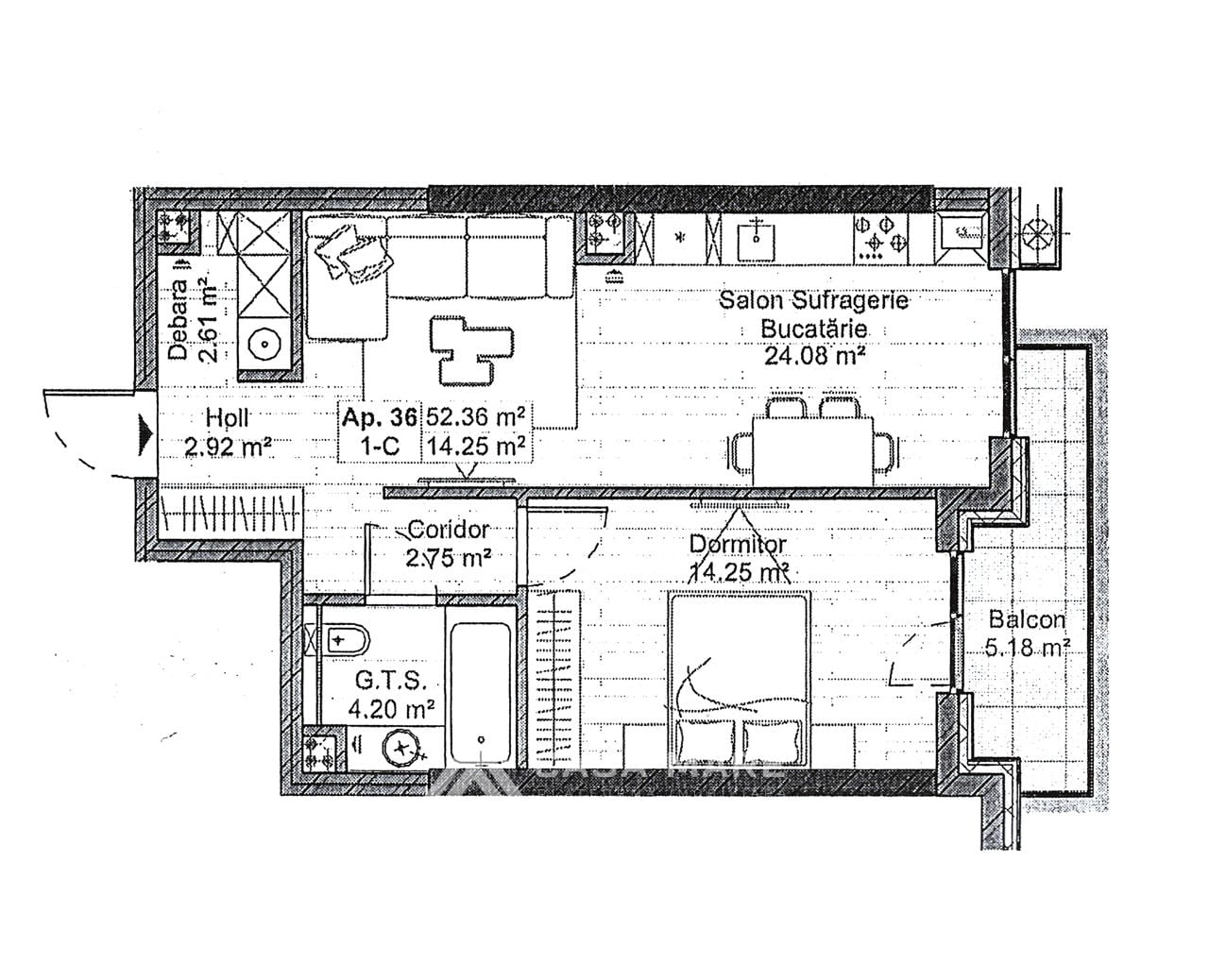 Apartament cu 1 cameră, 53 m², Sculeni, Chișinău 2
