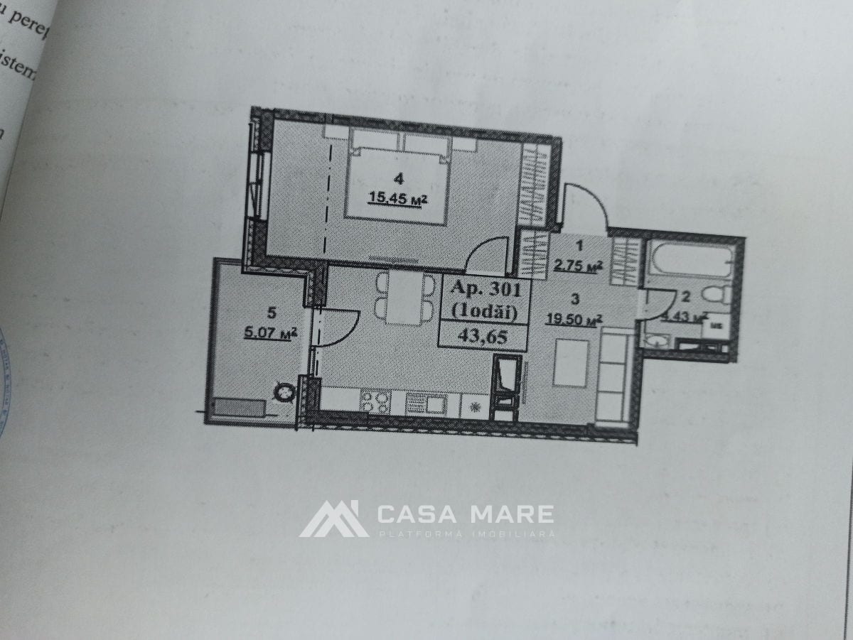 1-комнатная квартира, 44 м², Дурлешты 2