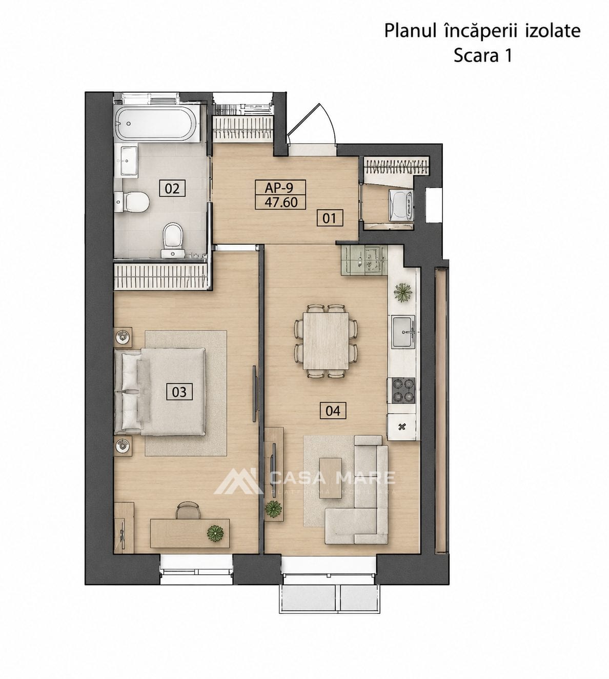 1-комнатная квартира, 48 м², Рышкановка, Кишинёв 2