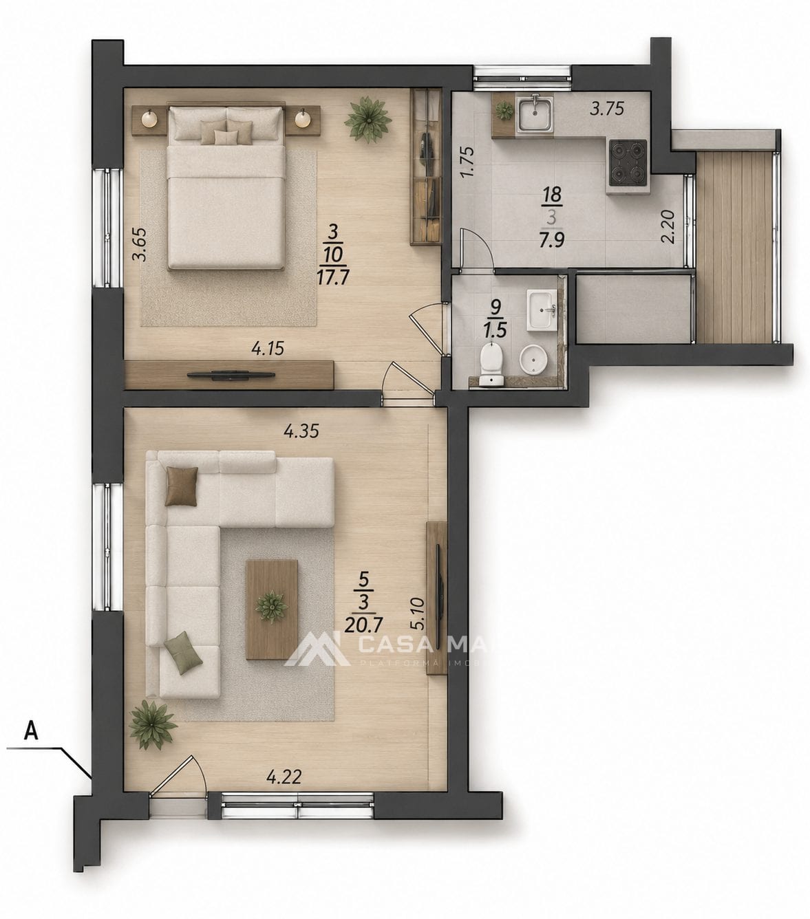 2-комнатная квартира, 44 м², Сорока 1