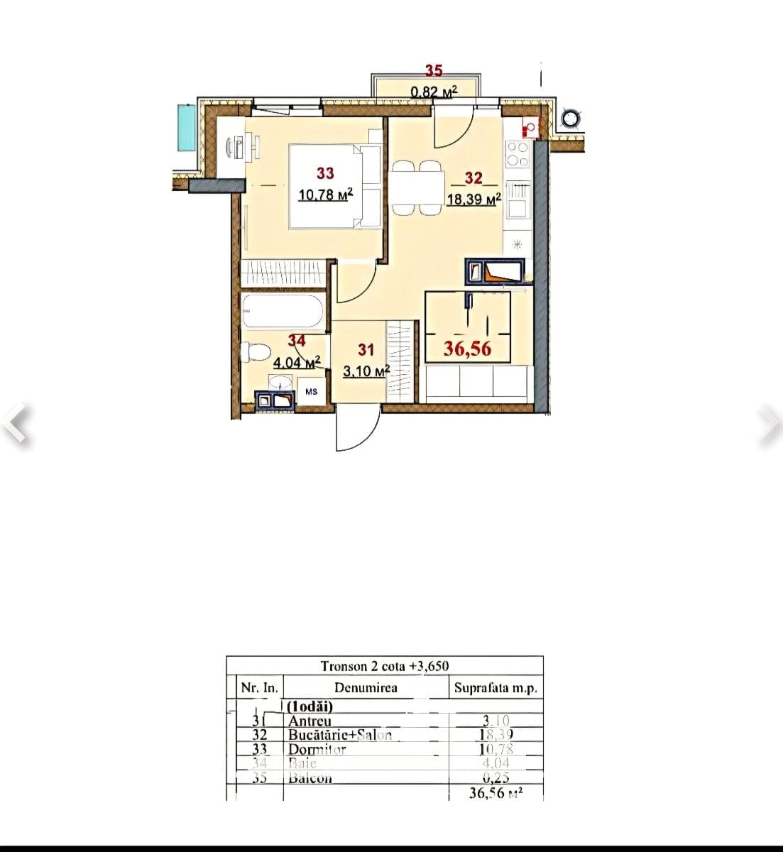 1-комнатная квартира, 36 м², Дурлешты 2