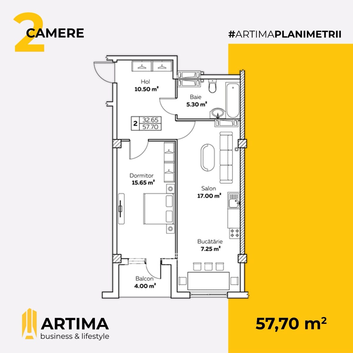 2-комнатная квартира, 58 м², Буюканы, Кишинёв 2