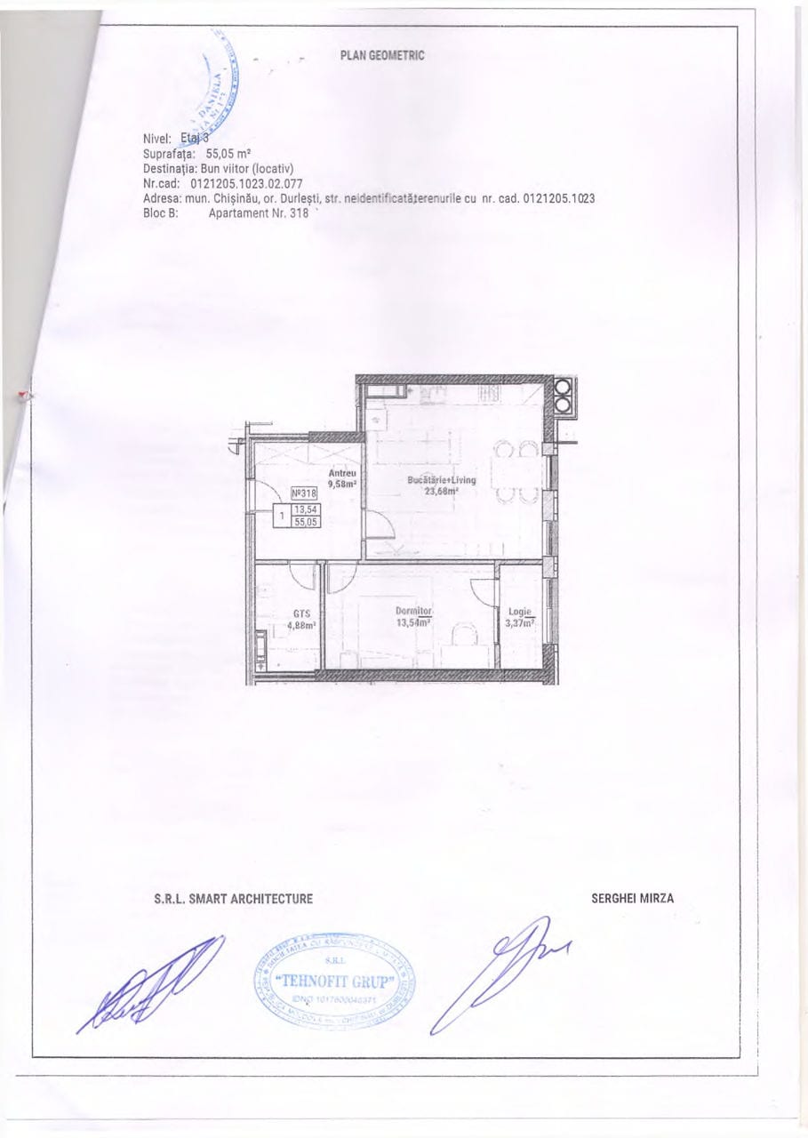 Apartament cu 2 camere, 55 m², Durlești 2