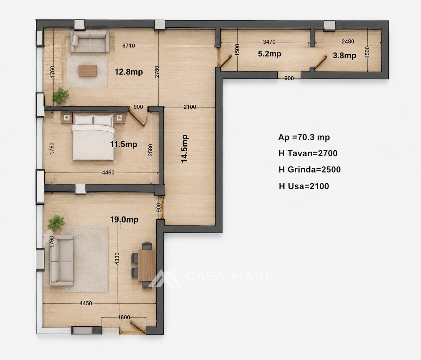 Apartament cu 2 camere, 70 m², Râșcani, Chișinău 2