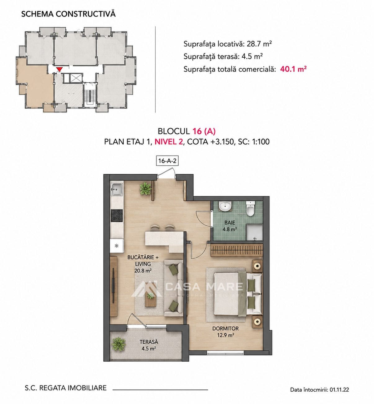 1-комнатная квартира, 40 м², Periferie, Бачой 1
