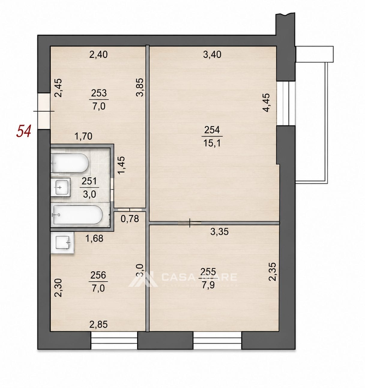 2-комнатная квартира, 45 м², Орхей 1