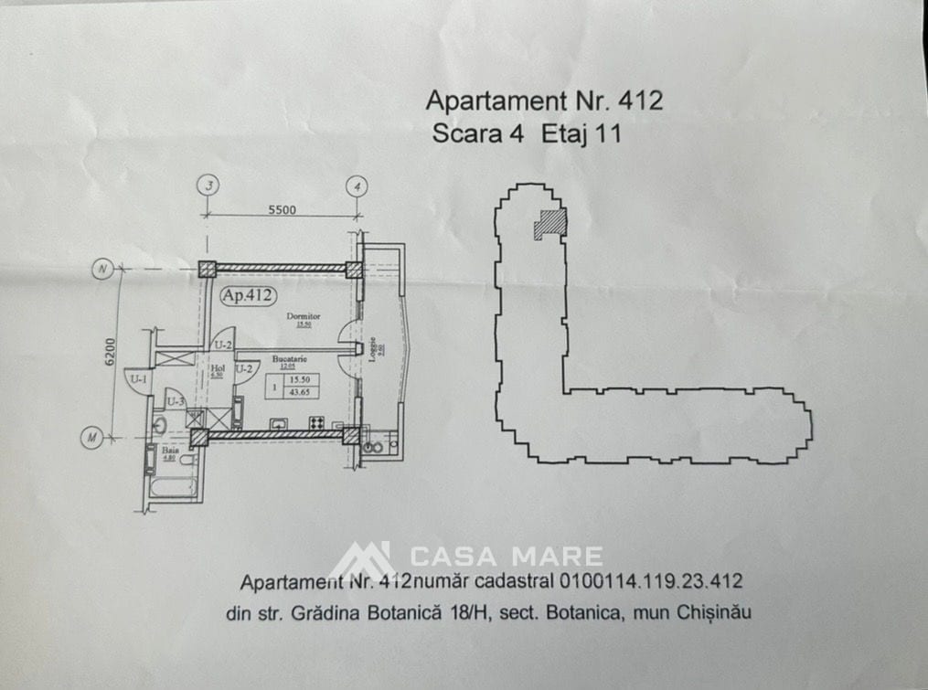 1-комнатная квартира, 44 м², Ботаника, Кишинёв 2
