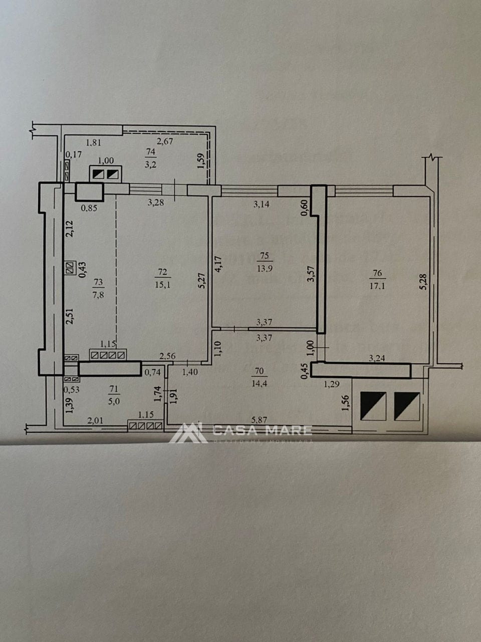 2-комнатная квартира, 77 м², Центр, Кишинёв 3