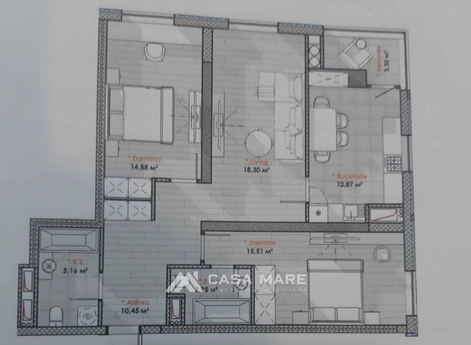 3-комнатная квартира, 85 м², Рышкановка, Кишинёв 2