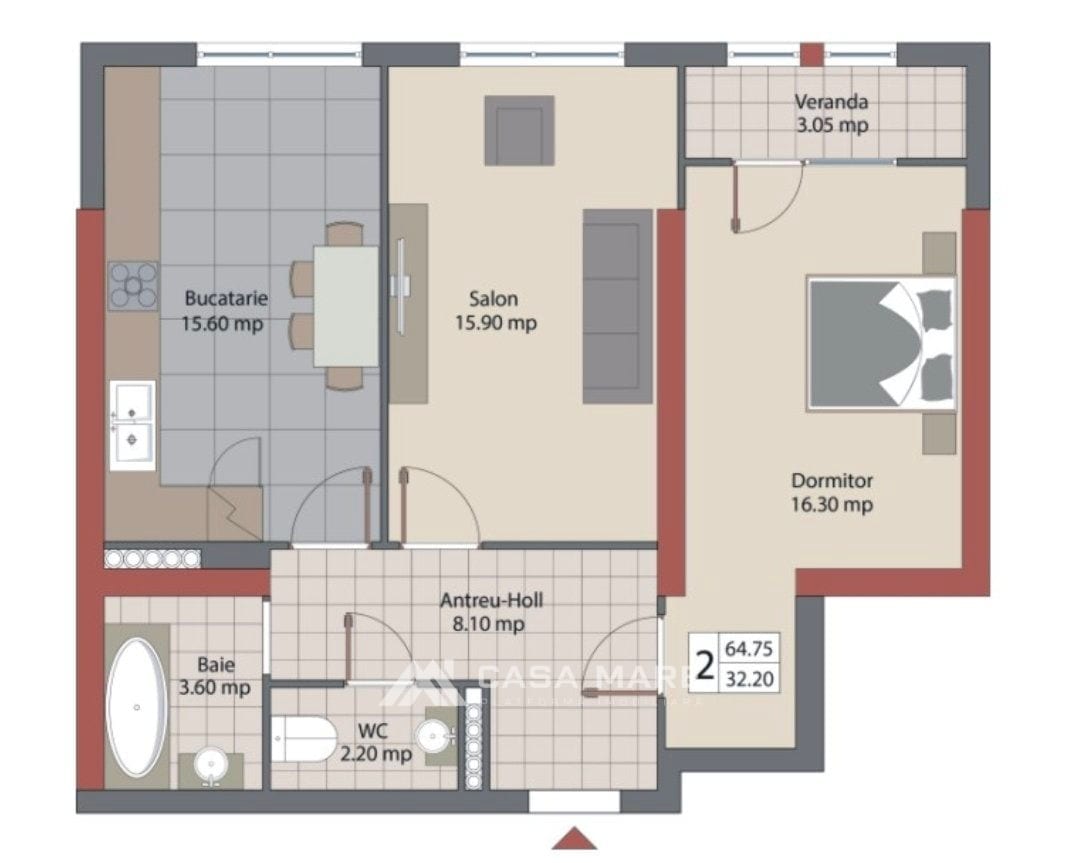 Apartament cu 2 camere, 67 m², Botanica, Chișinău 2