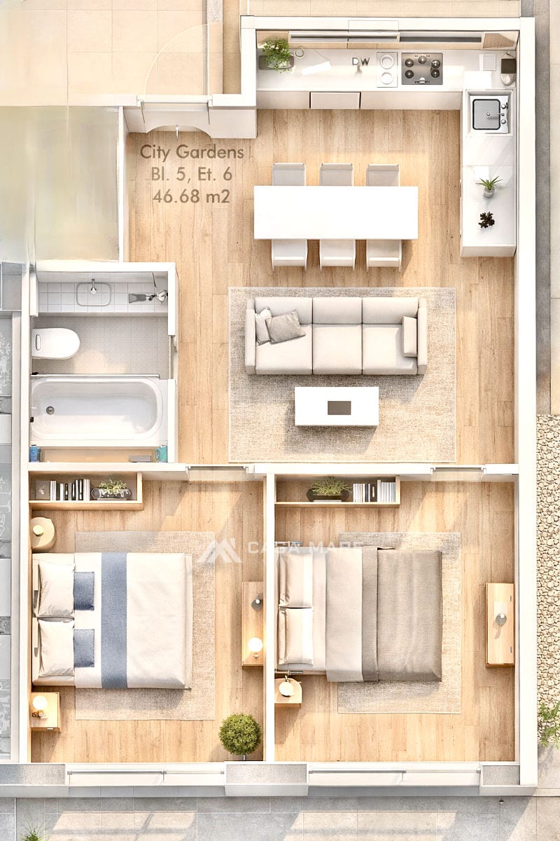 2-комнатная квартира, 47 м², Рышкановка, Кишинёв 2