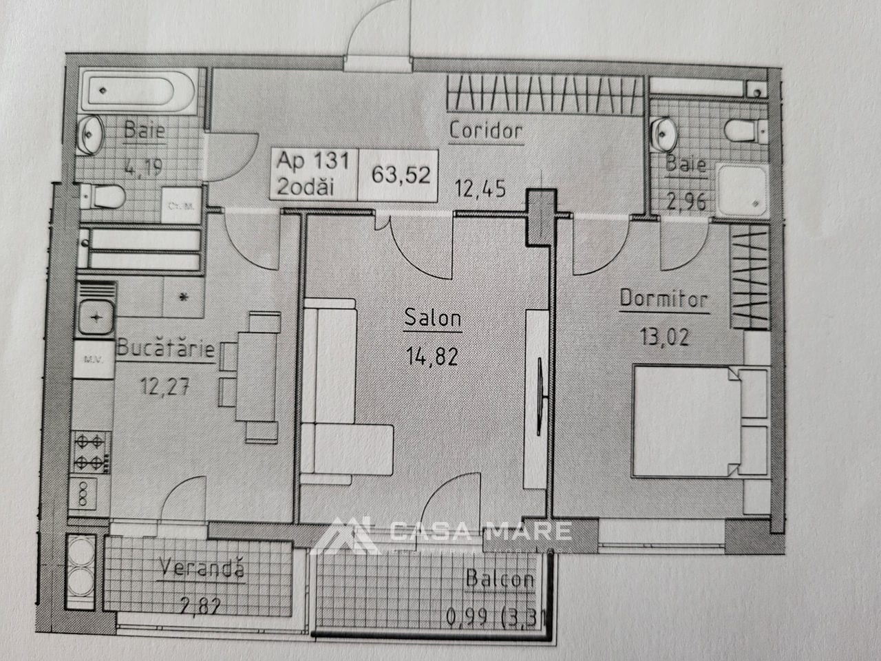 2-комнатная квартира, 63 м², Старая Почта, Кишинёв 2