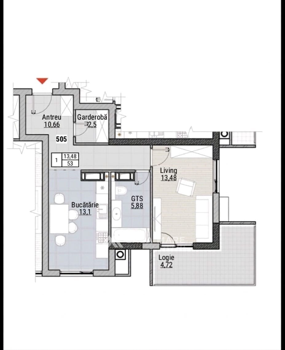 Apartament cu 1 cameră, 53 m², Durlești 2