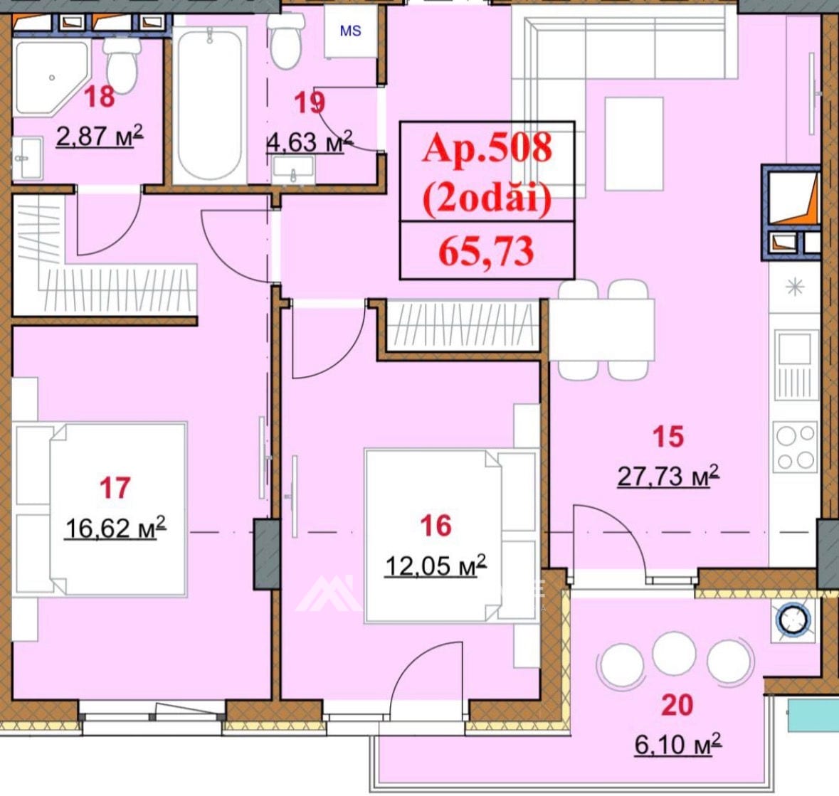 2-комнатная квартира, 65 м², Дурлешты 2