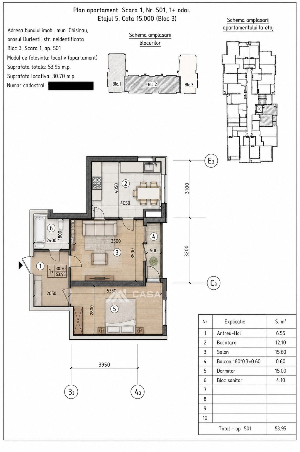2-комнатная квартира, 58 м², Дурлешты 2