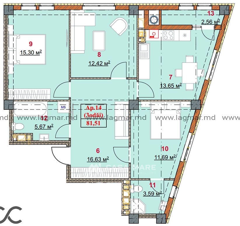3-комнатная квартира, 80 м², Старая Почта, Кишинёв 2