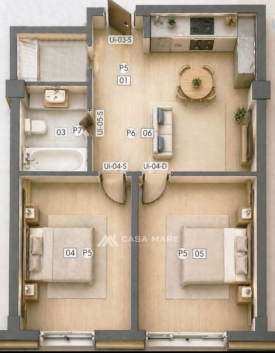 2-комнатная квартира, 45 м², Рышкановка, Кишинёв 2