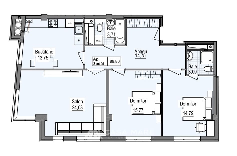 Apartament cu 3 camere, 89 m², Poșta Veche, Chișinău 3