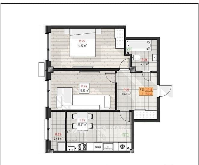 Apartament cu 2 camere, 55 m², Telecentru, Chișinău 2