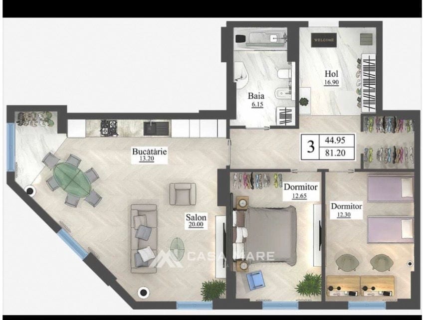 3-комнатная квартира, 82 м², Буюканы, Кишинёв 2