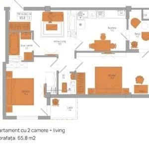 Apartament cu 2 camere, 66 m², Telecentru, Chișinău 2