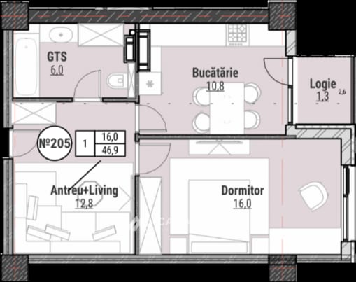 1-комнатная квартира, 47 м², Дурлешты 2