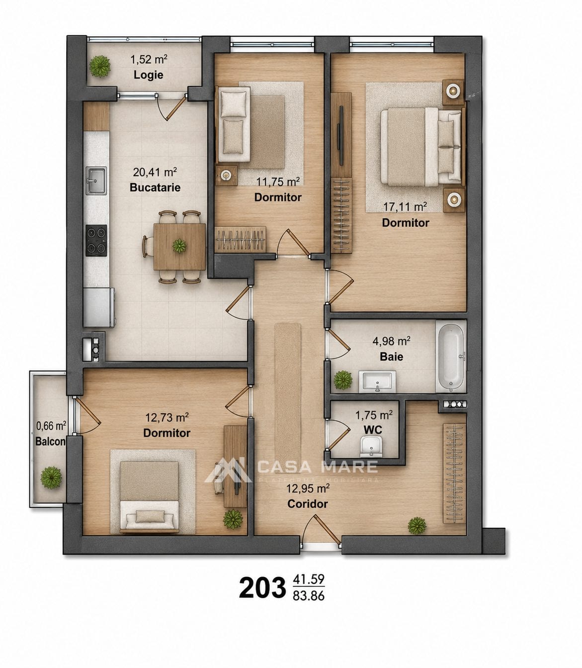 Apartament cu 3 camere, 84 m², Ialoveni 2