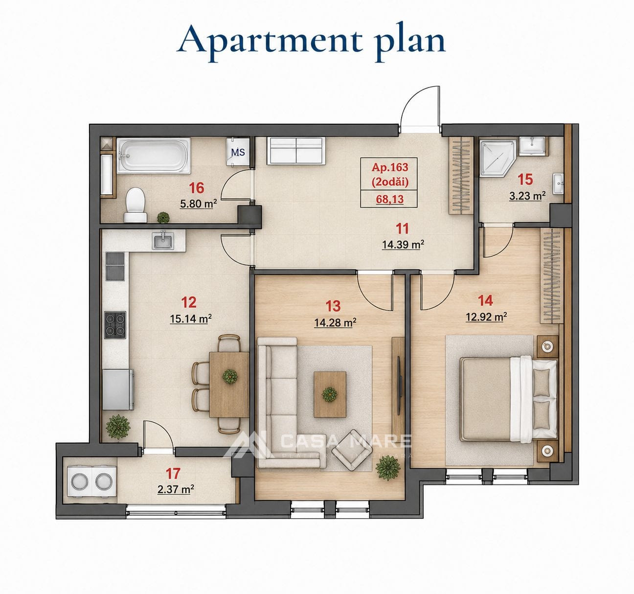 2-комнатная квартира, 68 м², Старая Почта, Кишинёв 2