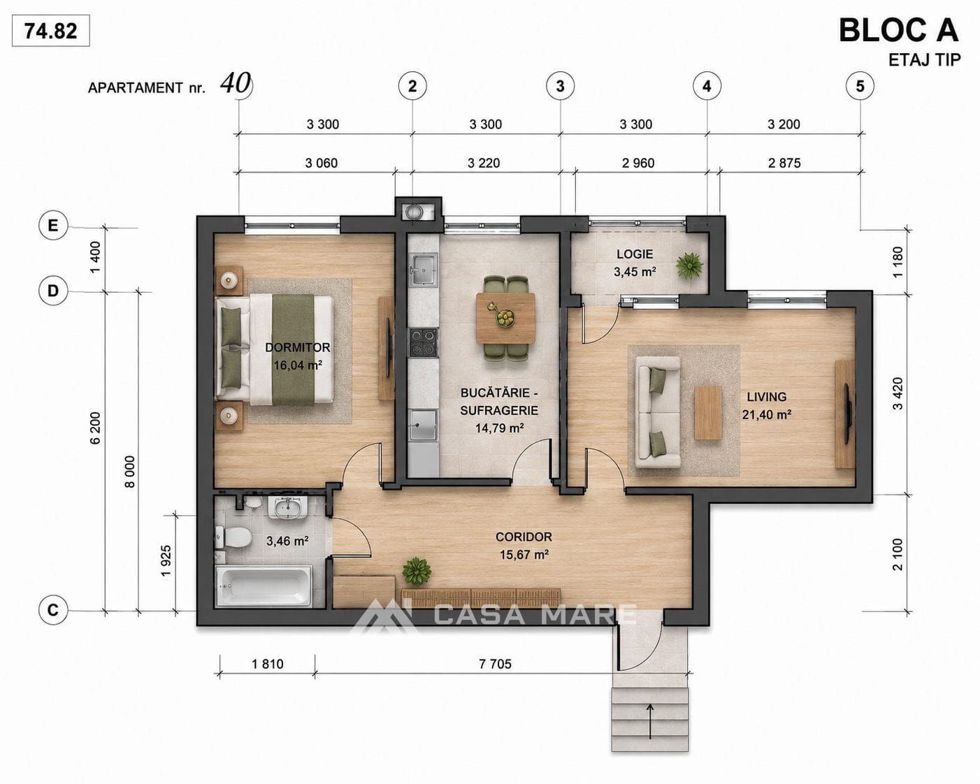Apartament cu 2 camere, 75 m², Durlești 2