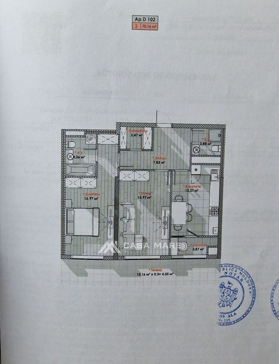 2-комнатная квартира, 73 м², Телецентр, Кишинёв 3