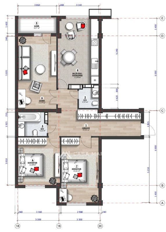3-комнатная квартира, 90 м², Дурлешты 2